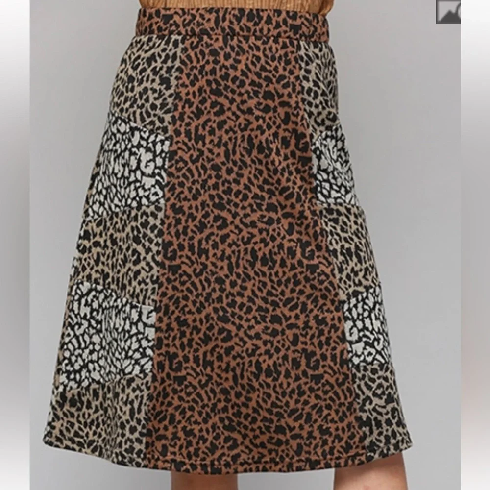 A Girl Thing Leopard Print A-Line Skirt - Picture 1 of 4